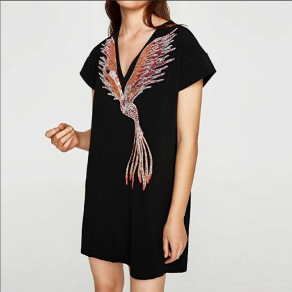 zara bird print dress
